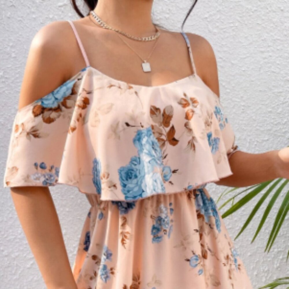 SHEIN Clasi Romantic Flower Off-The-Shoulder Ruffle Strap - M - NEW
